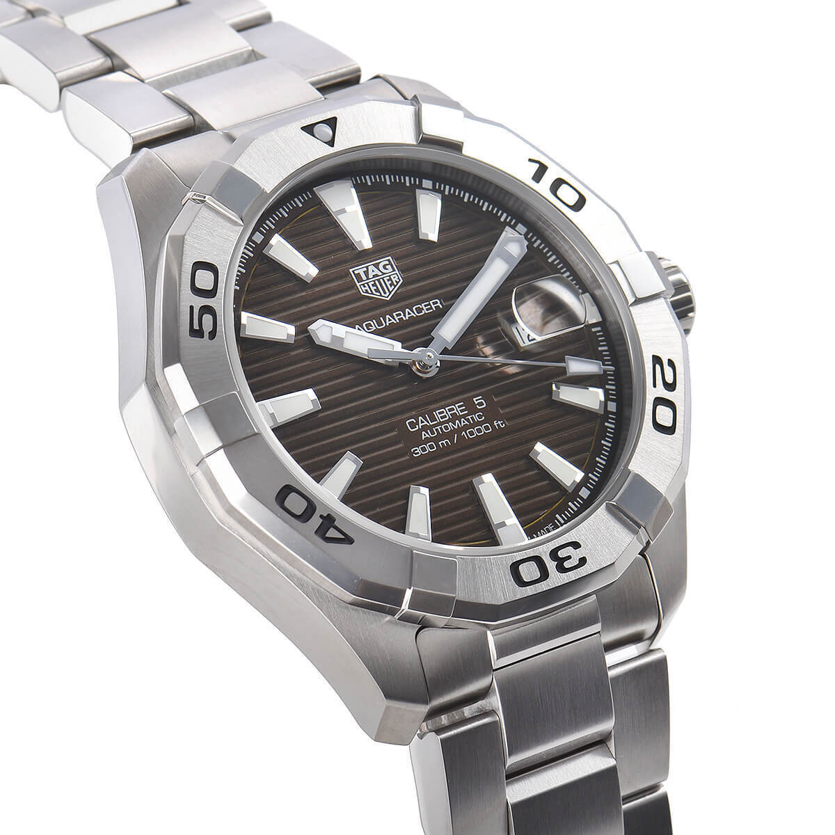 Tag Heuer Aquaracer Calibre 5 Automatic Brown Sunray Dial Silver Steel Strap Watch for Men - WAY2018.BA0927