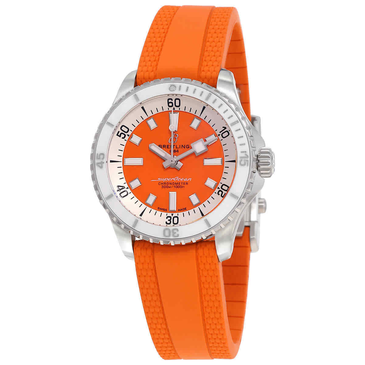 Breitling Superocean Automatic 36 Orange Dial Orange Rubber Strap Watch for Men - A17377211O1S1