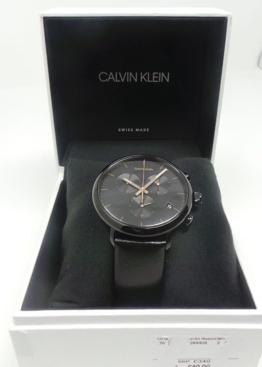 Calvin Klein High Noon Black Dial Black Leather Strap Watch for Men - K8M274CB