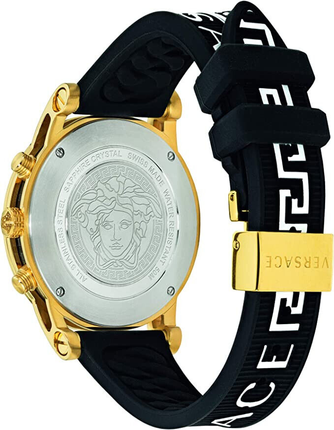 Versace Sports Tech Chronograph Black Dial Black Rubber Strap Watch for Men - VELT00119