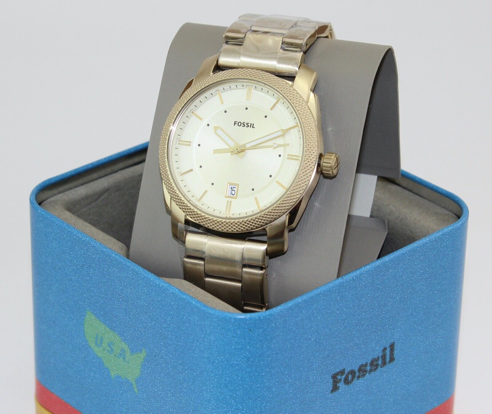 Fossil Machine Gold Dial Gold Steel Strap Watch for Men - FS5264