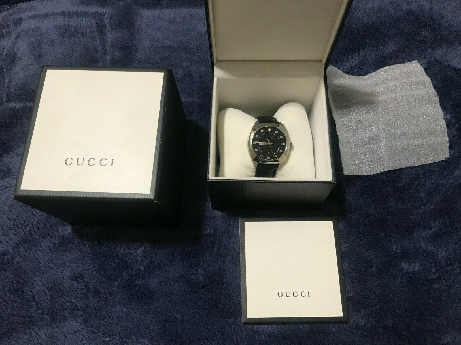 Gucci GG2570 Quartz Black Dial Black Leather Strap Watch For Men - YA142307