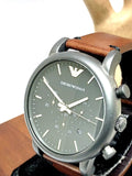 Emporio Armani Classic Chronograph Black Dial Brown Leather Strap Watch For Men - AR1919