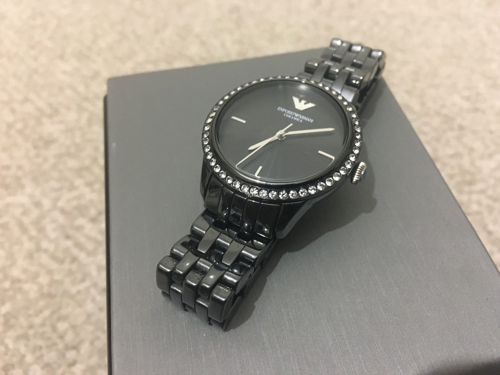 Emporio Armani Ceramica Black Dial with Crystals Black Ceramic Strap Watch For Women - AR1478