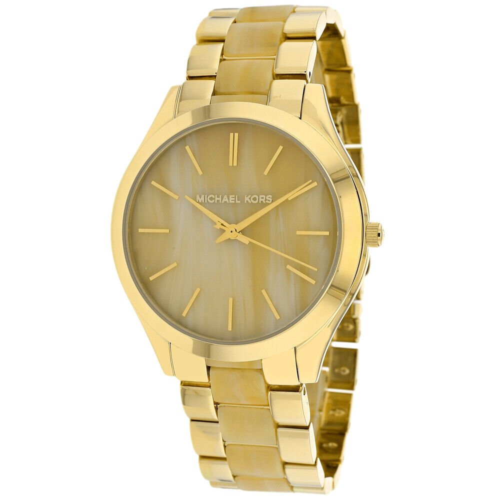 Michael Kors Slim Runway Gold Dial Two Tone Gold Strap Watch for Women - MK4285