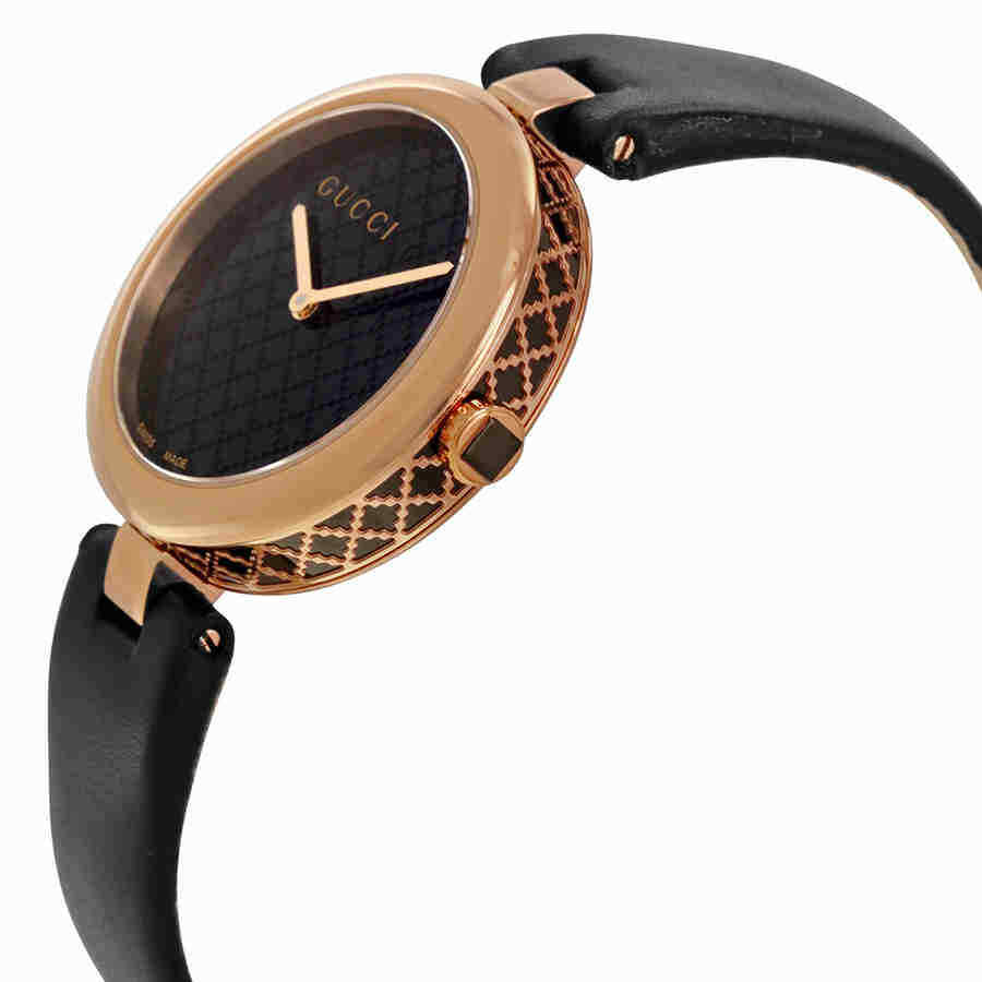 Gucci Diamantissima Quartz Black Dial Black Leather Strap Watch for Women - YA141401