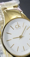 Calvin Klein Simplicity White Dial Gold Steel Strap Watch for Women - K4323212