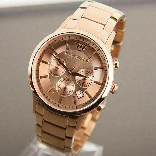 Emporio Armani Classic Chronograph Rose Gold Dial Rose Gold Steel Strap Watch For Men - AR2452