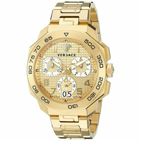 Versace Dylos Chronograph Gold Dial Gold Steel Strap Watch for Men - VQC040015