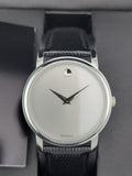 Movado Museum Quartz Silver Dial Black Leather Strap Watch For Men - 2100001