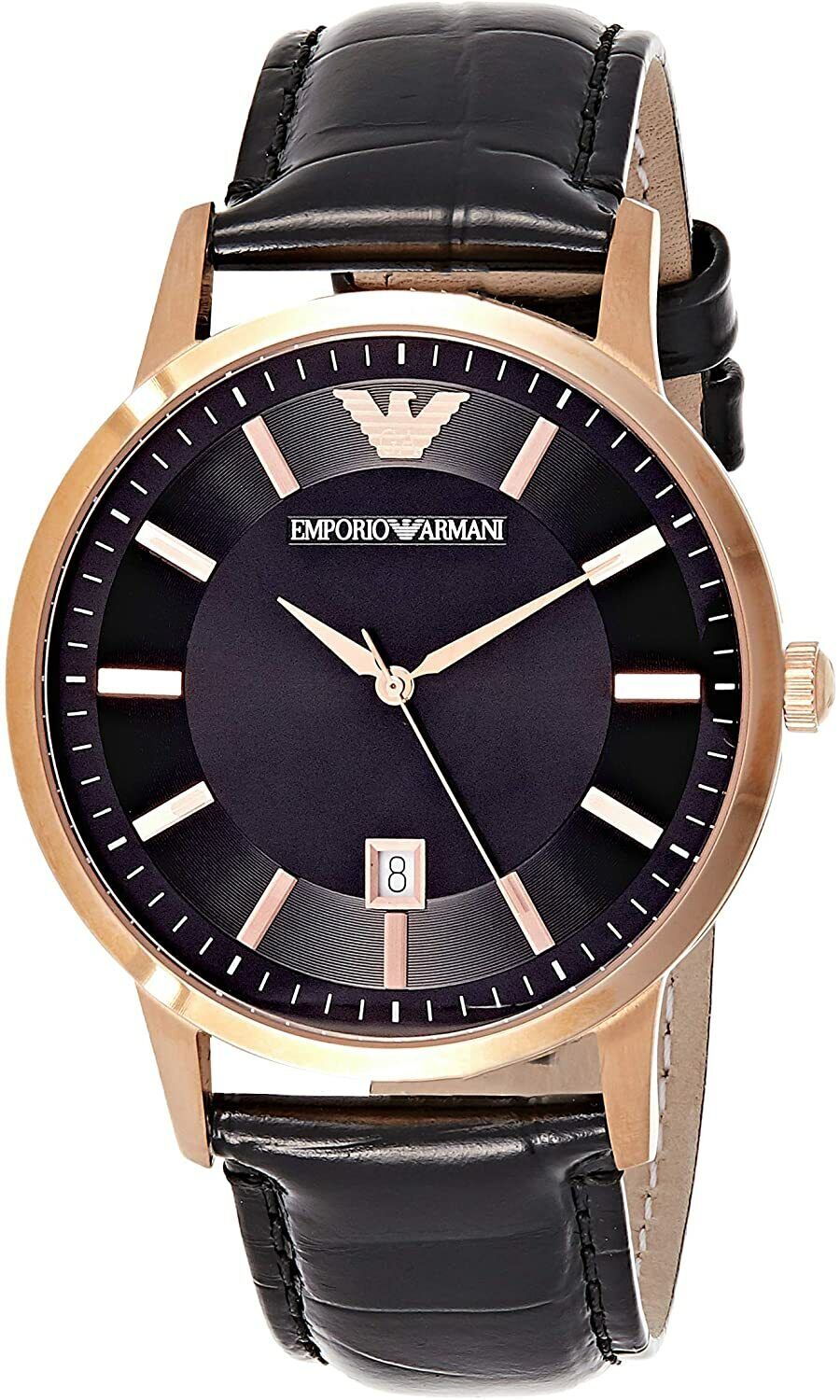 Emporio Armani Classic Black Dial Black Leather Strap Watch For Women - AR9022