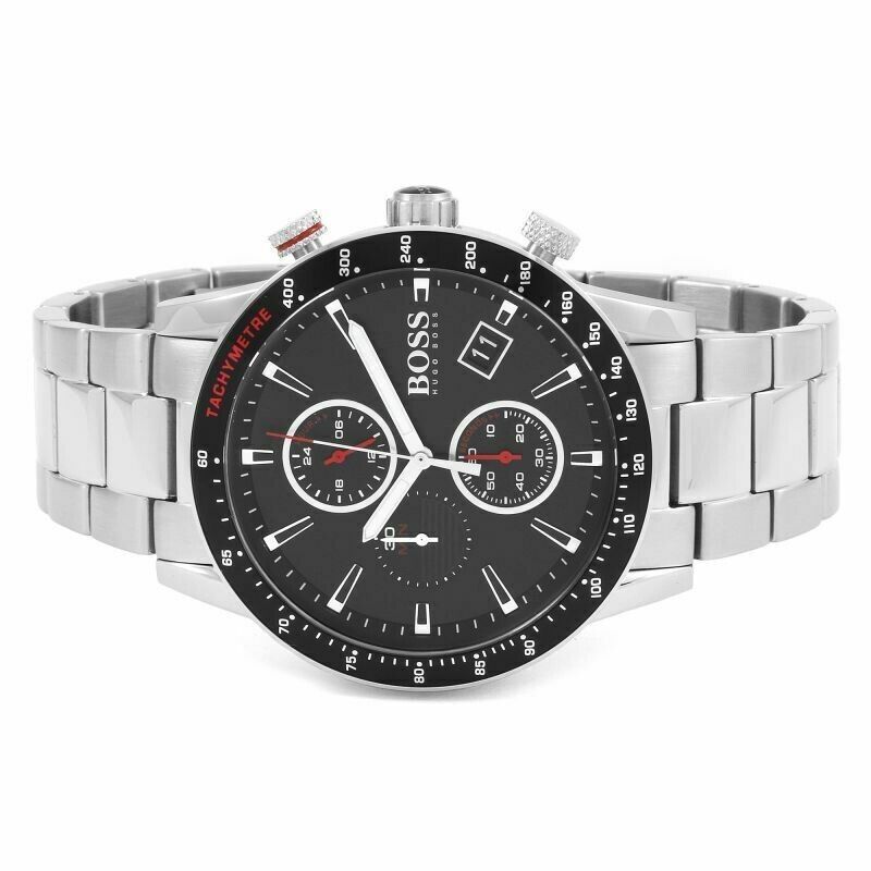 Hugo Boss Rafale Chronograph Black Dial Silver Steel Strap Watch for Men - 1513509