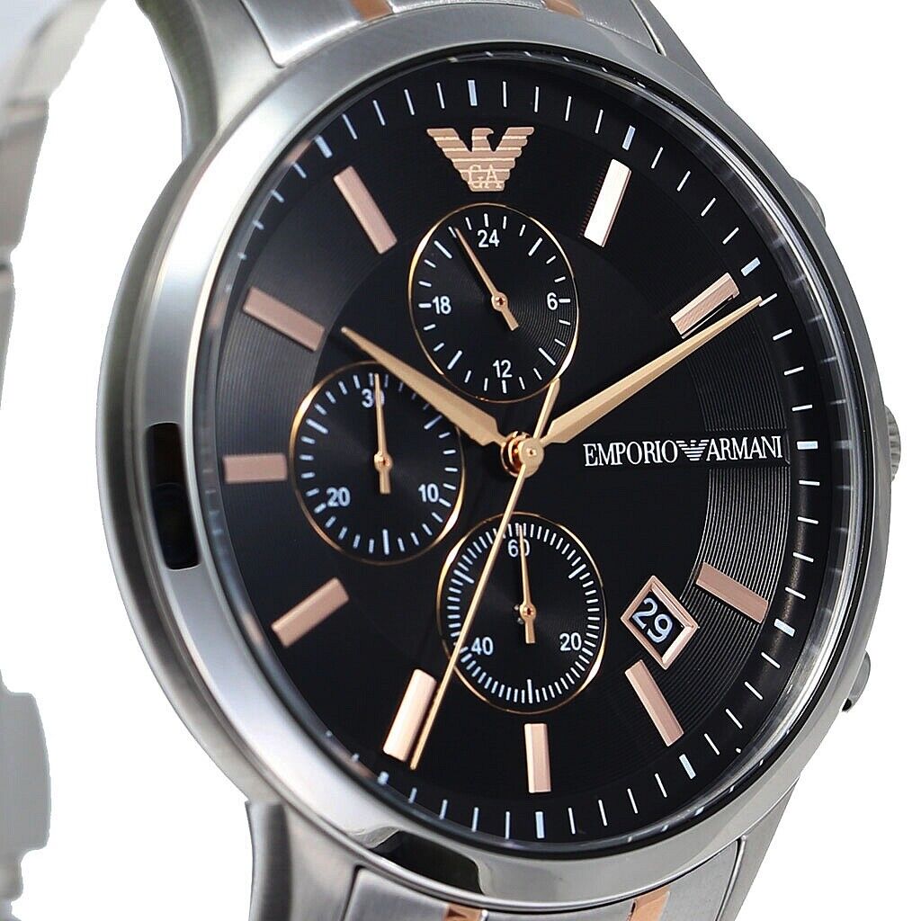 Emporio Armani Chronograph Black Dial Two Tone Steel Strap Watch For Men - AR11165