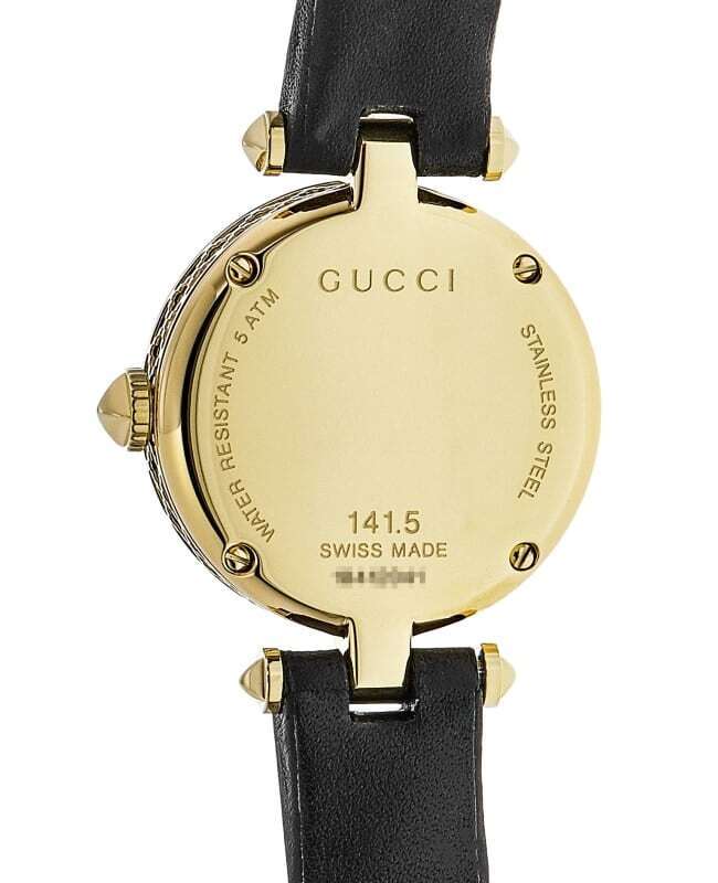 Gucci Diamantissima Mother of Pearl Dial Black Leather Strap Watch For Women - YA141505