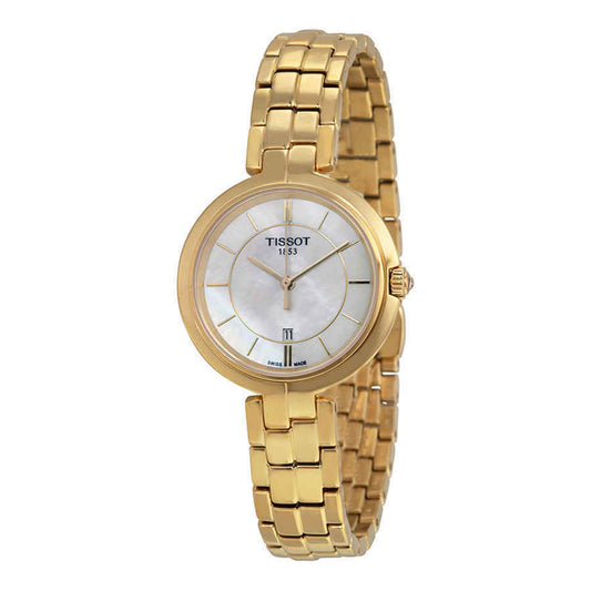 Tissot Flamingo 26mm Mother of Pearl Dial Gold Stainless Steel Strap Watch For Women - T094.210.33.111.00