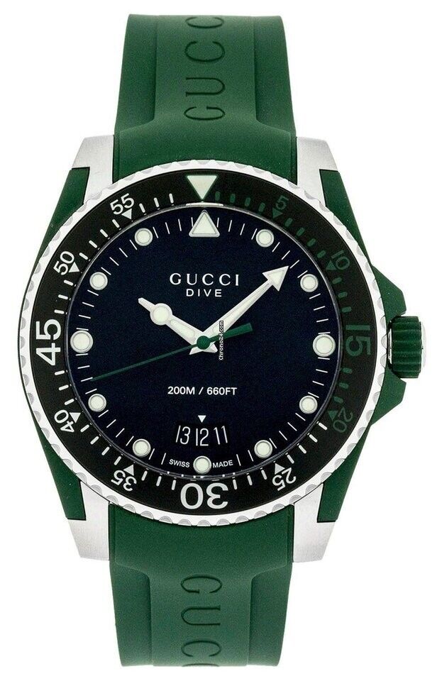 Gucci Dive Quartz Black Dial Green Rubber Strap Watch For Men - YA136310