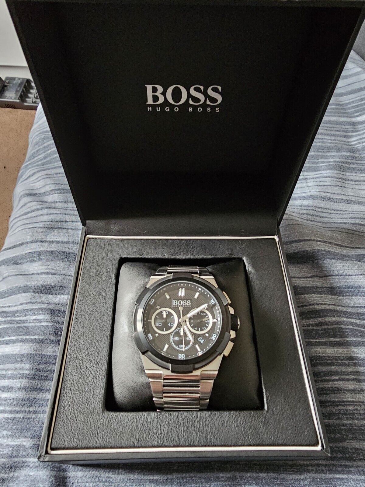 Hugo Boss Supernova Chronograph Black Dial Silver Steel Strap Watch for Men - 1513359