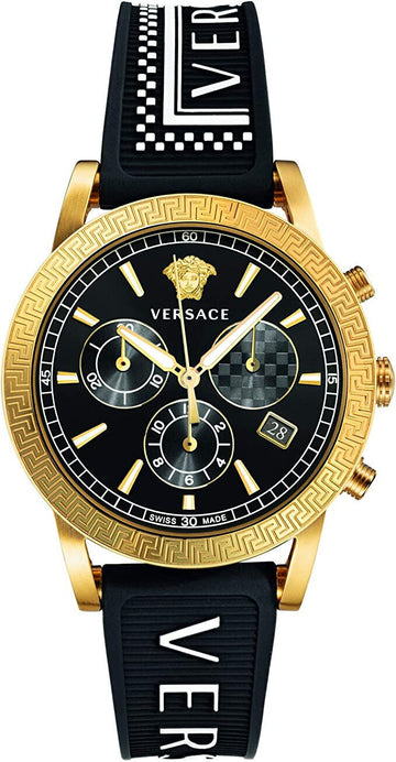 Versace Sports Tech Chronograph Black Dial Black Rubber Strap Watch for Men - VELT00119