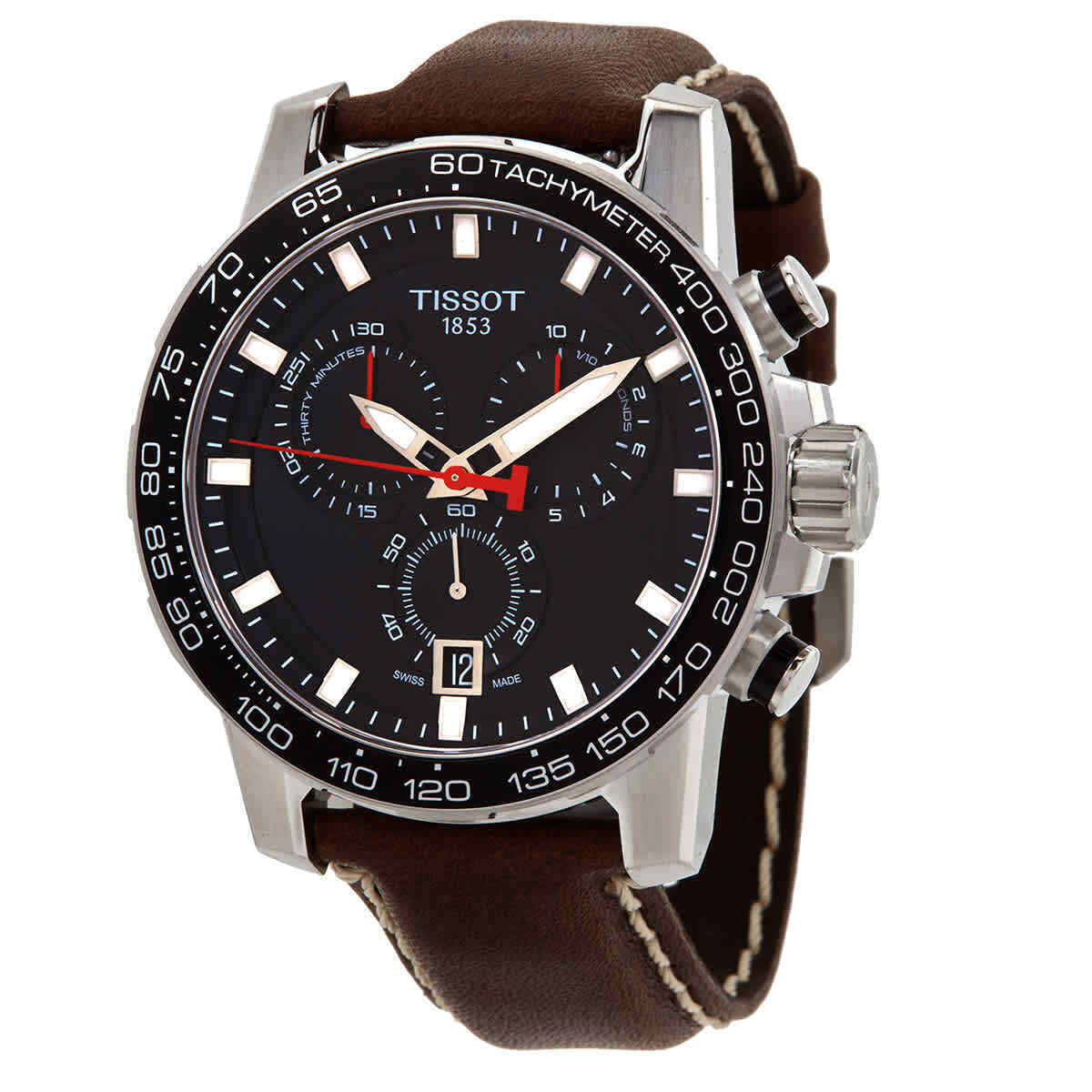 Tissot Supersport Chrono Black Dial Brown Leather Strap Watch for Men - T125.617.16.051.01