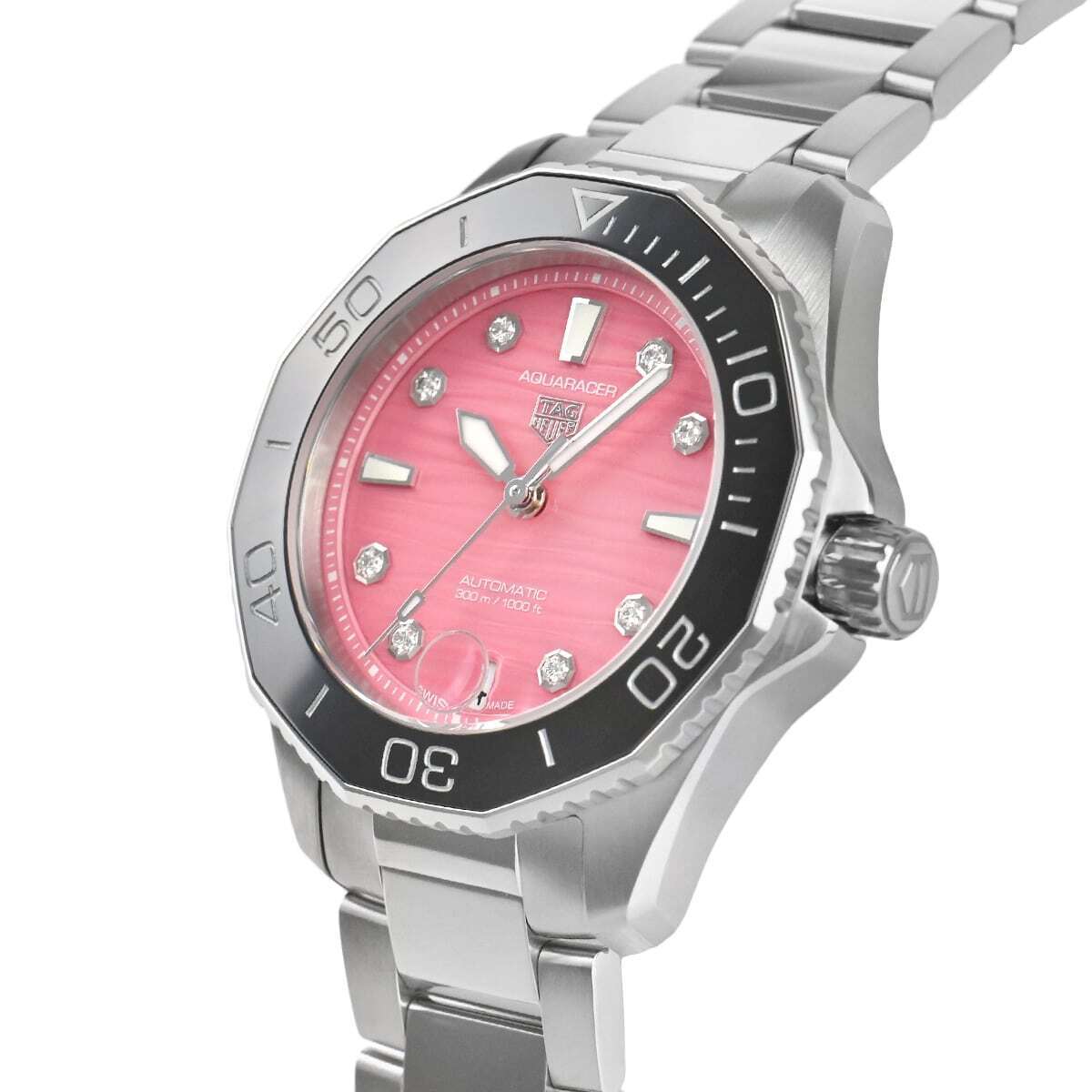 Tag Heuer Aquaracer Professional 300 Automatic Diamonds Pink Dial Silver Steel Strap Watch for Women - WBP231J.BA0618