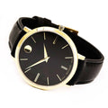 Movado Ultra Slim Black Dial Black Leather Strap Watch For Women - 0607091