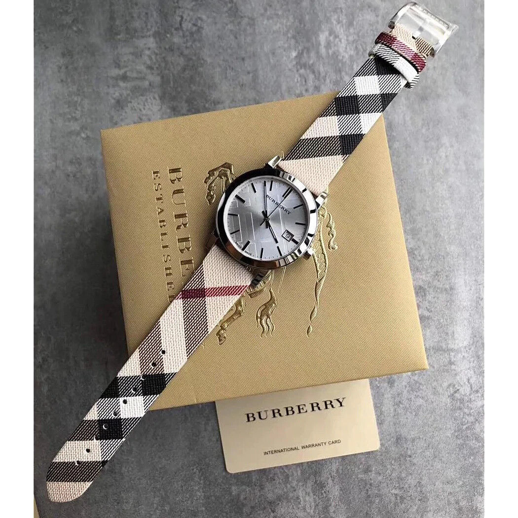 Burberry The City White Dial Beige Leather Strap Watch for Women - BU9113