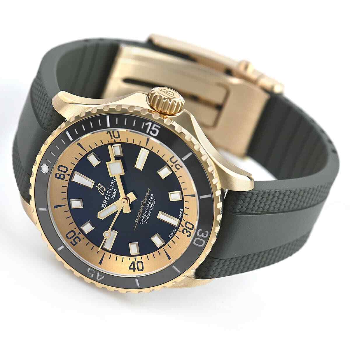 Breitling Superocean Automatic 42 Green Dial Green Rubber Strap Watch for Men - N17375201L1S1