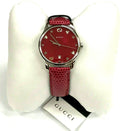 Gucci G-Timeless Quartz Mother of Pearl Red Dial Red Leather Strap Watch For Women - YA1264041