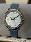 Michael Kors Cinthia Mother of Pearl Dial Blue Leather Strap Watch for Women - MK2661