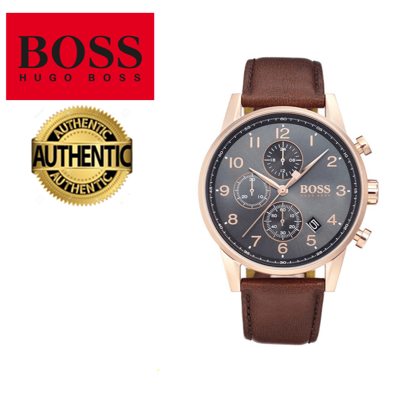 Hugo Boss Navigator Grey Dial Brown Leather Strap Watch for Men - 1513496