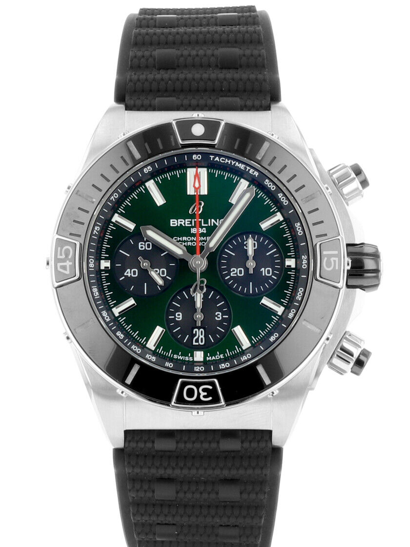 Breitling Super Chronomat B01 44 Green Dial Black Rubber Strap Watch for Men - AB0136251L1S1