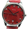 Gucci G-Timeless Quartz Mother of Pearl Red Dial Red Leather Strap Watch For Women - YA1264041