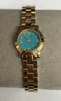 Marc Jacobs Amy Dinky Turquoise Dial Gold Stainless Steel Strap Watch for Women - MBM3229