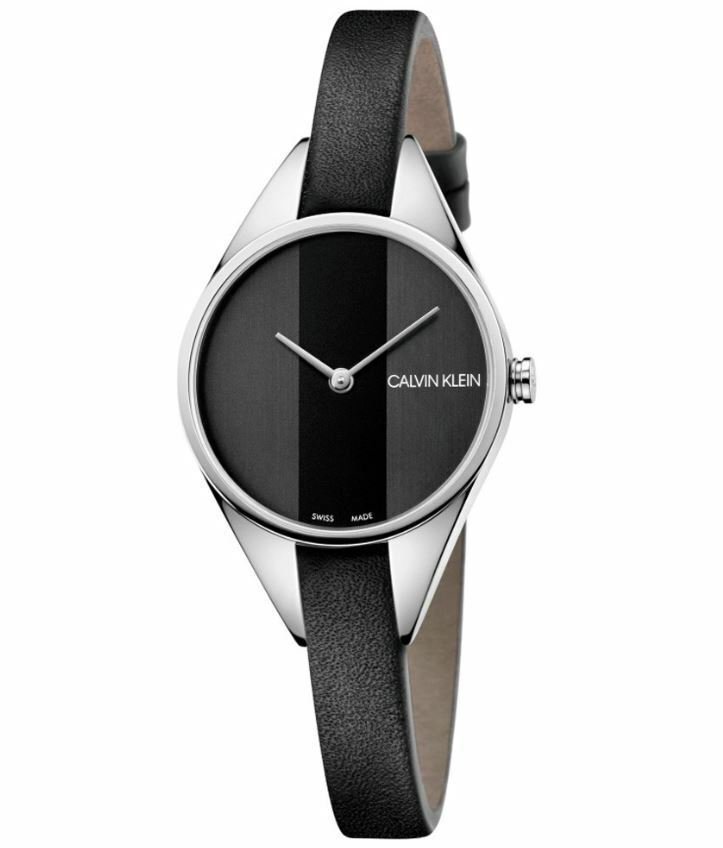 Calvin Klein Rebel Black Grey Dial Black Leather Strap Watch for Women - K8P231C1