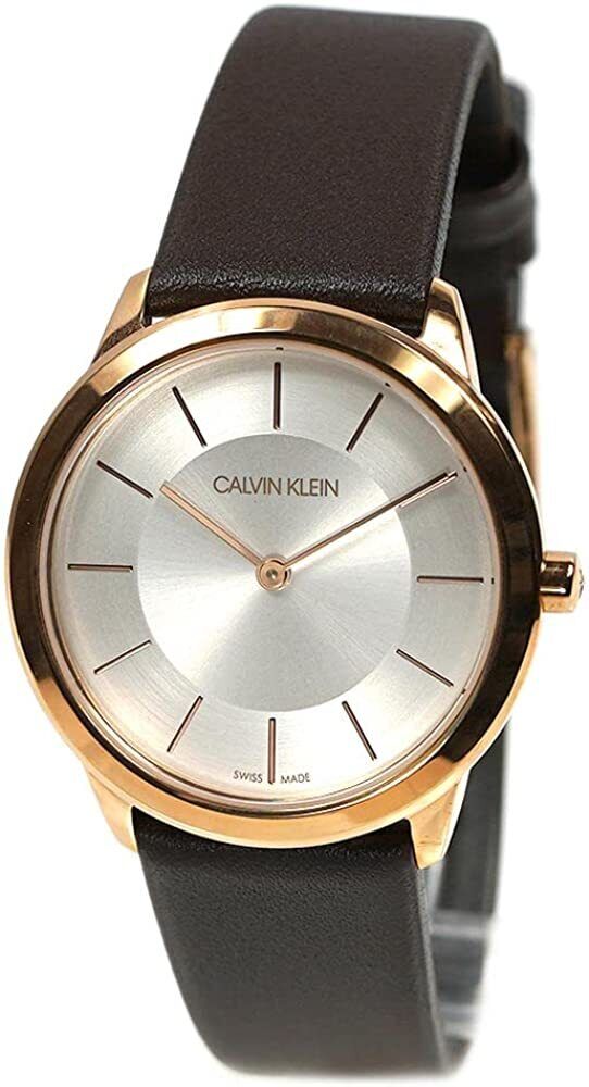 Calvin Klein Minimal White Dial Brown Leather Strap Watch for Women - K3M226G6