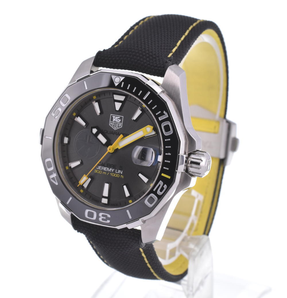 Tag Heuer Aquaracer Jeremy Lin Special Edition Grey Dial Black Nylon Strap Watch for Men - WAY211F.FC6362