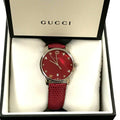 Gucci G-Timeless Quartz Mother of Pearl Red Dial Red Leather Strap Watch For Women - YA1264041