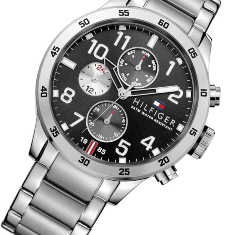 Tommy Hilfiger Cool Sport Multifunction Black Dial Silver Steel Strap Watch for Men - 1791141