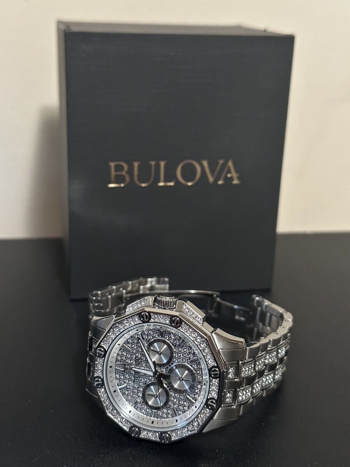 Bulova Crystal Collection Pave Crystals  Silver Dial Silver Steel Strap Watch for Men - 96C134