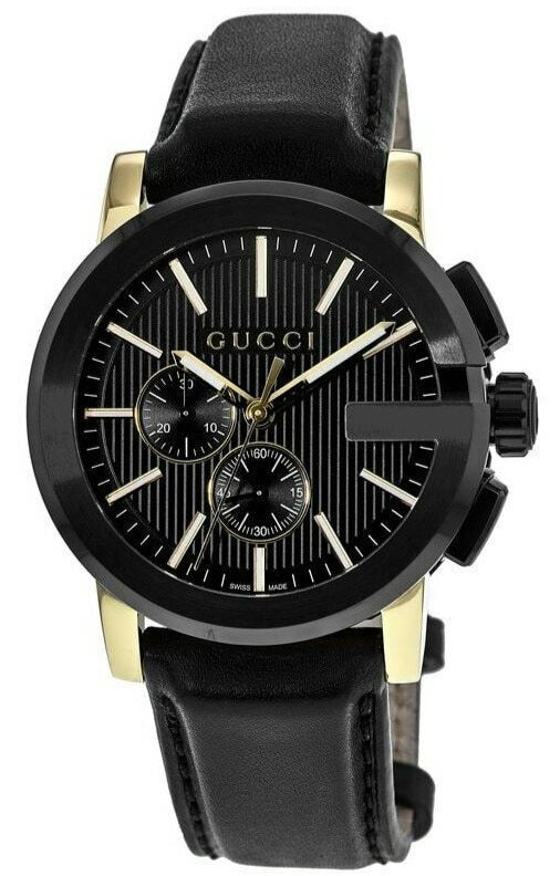 Gucci G Chrono Analog Quartz Black Dial Black Leather Strap Watch For Men - YA101203