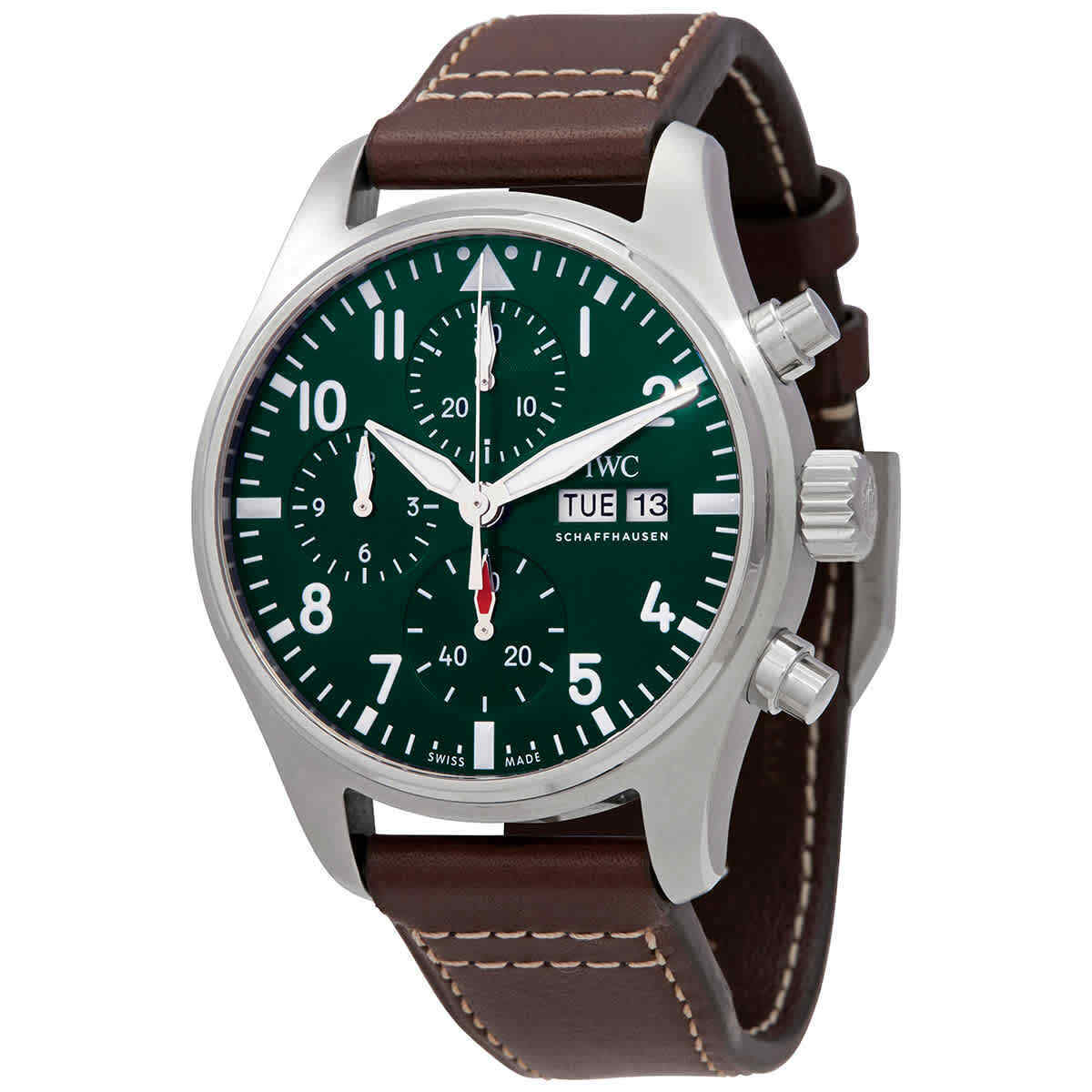 IWC Pilot's Watch Chronograph Edition Racing Green 43mm Green Dial Brown Leather Strap Watch for Men - IW377726