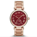 Michael Kors Skylar Maroon Dial Rose Gold Steel Strap Watch for Women - MK6086