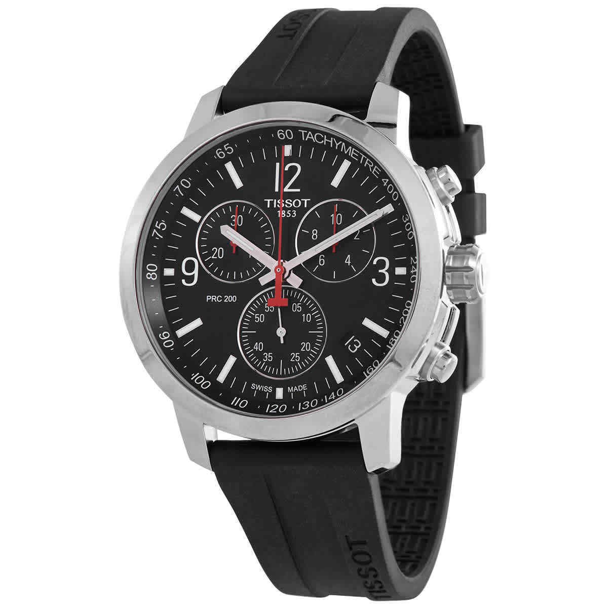 Tissot PRC 200 Chronograph Black Dial Black Rubber Strap Watch for Men - T114.417.17.057.00