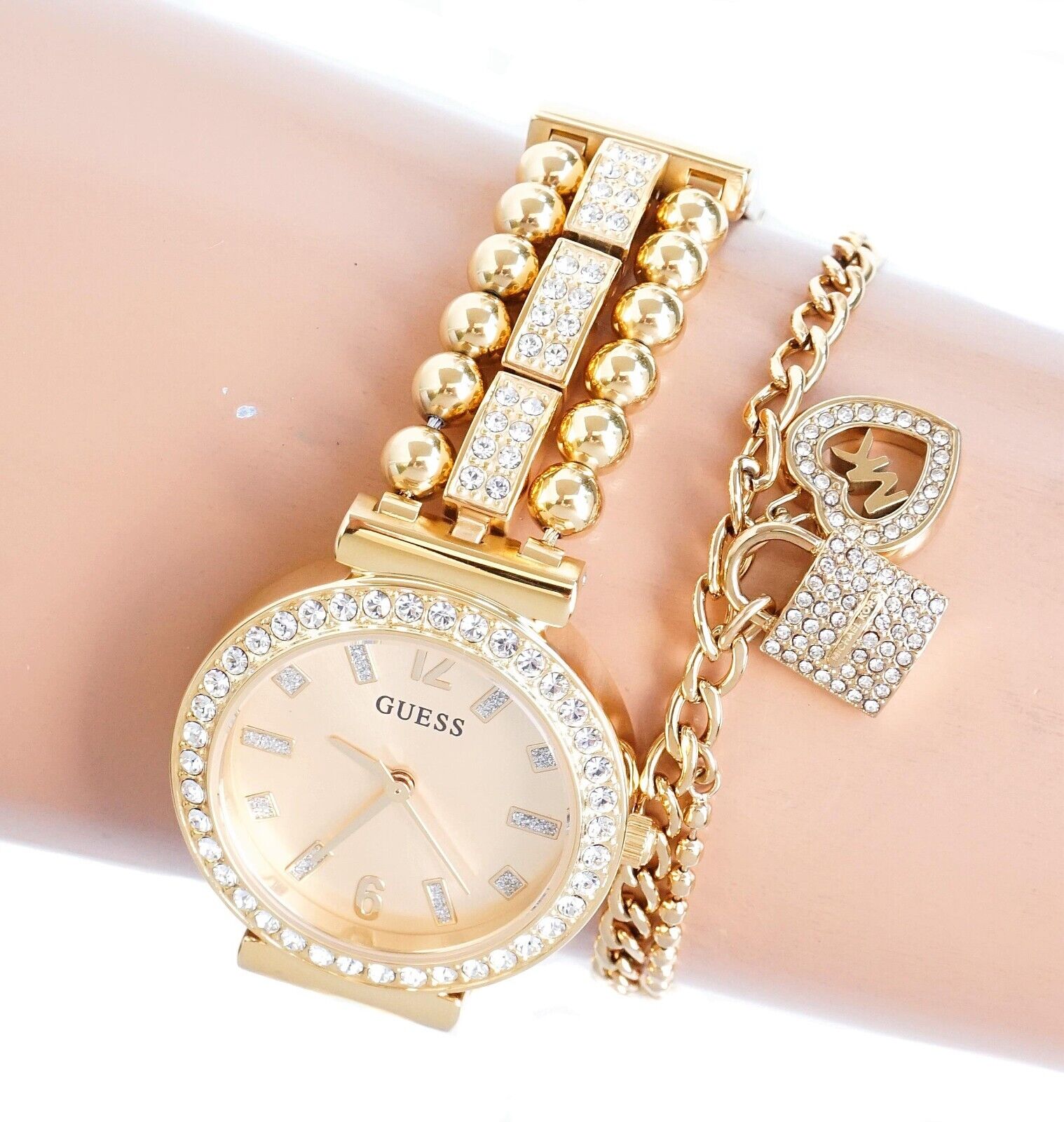 Guess Gala Diamonds Gold Dial Gold Steel Strap Watch for Women - GW0401L2