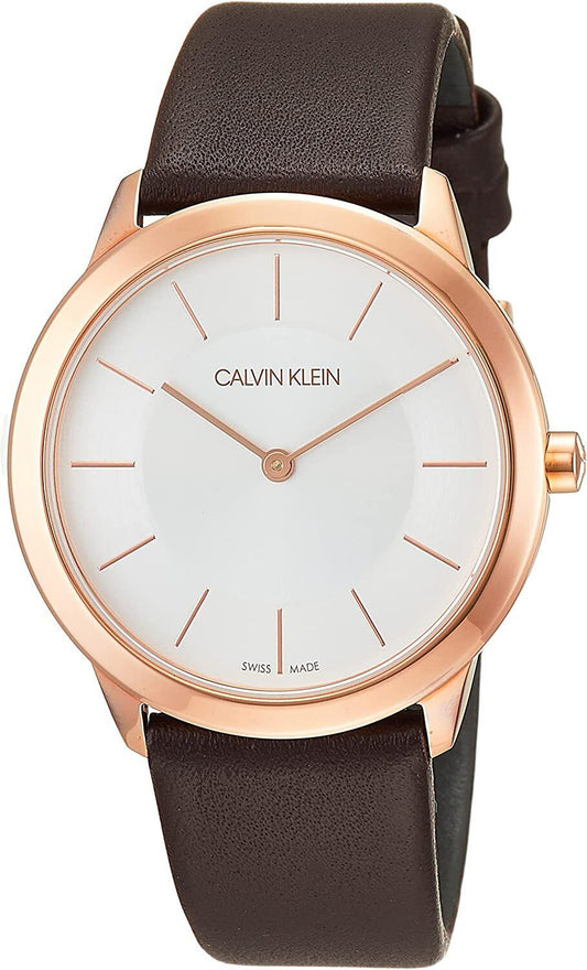 Calvin Klein Minimal White Dial Brown Leather Strap Watch for Women - K3M226G6