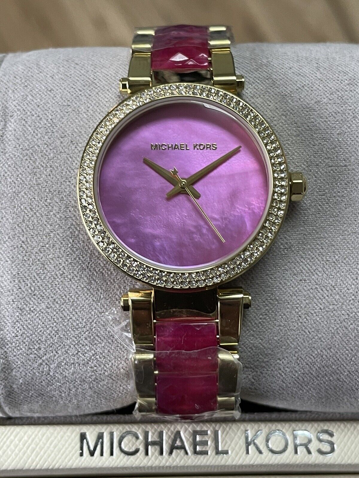 Michael Kors Parker Pink Mother of Pearl Dial Two Tone Steel Strap Watch for Women - MK6490