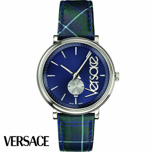 Versace V-Circle The Clans Edition Blue Dial Blue & Green Leather Strap Watch for Women  - VEBQ00118