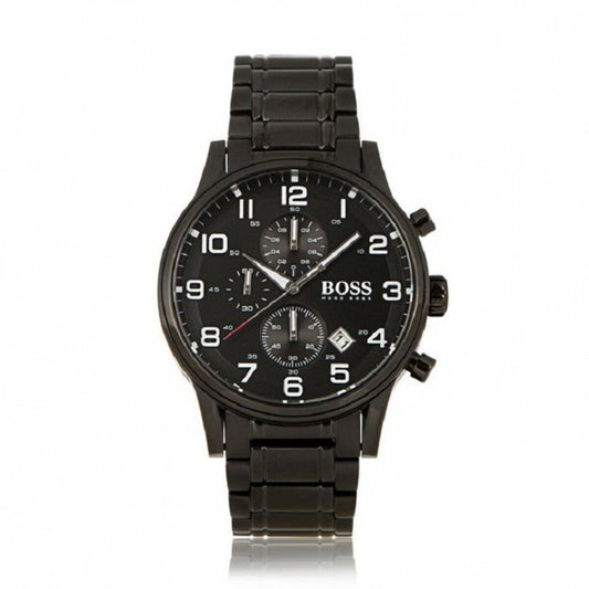 Hugo Boss Chronograph Black Dial Black Steel Strap Watch for Men - 1513180