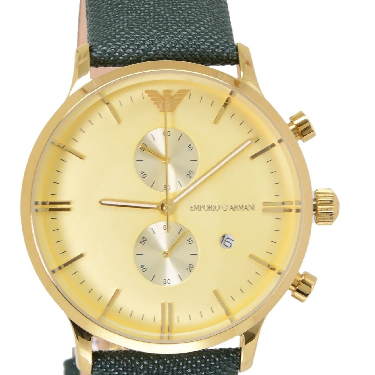 Emporio Armani Gianni Chronograph Champagne Dial Green Leather Strap Watch For Men - AR1722