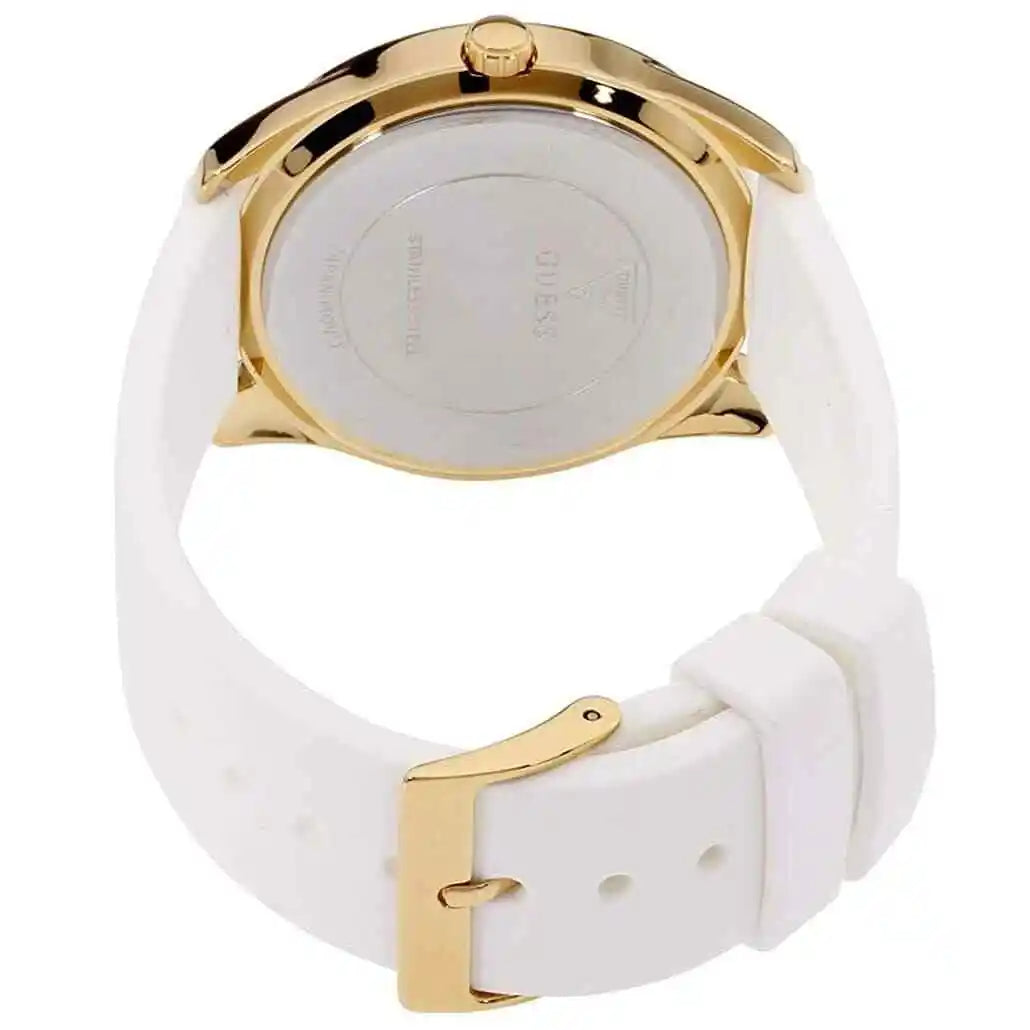 Guess G-Twist Gold Dial White Rubber Strap Watch for Women - W0911L7